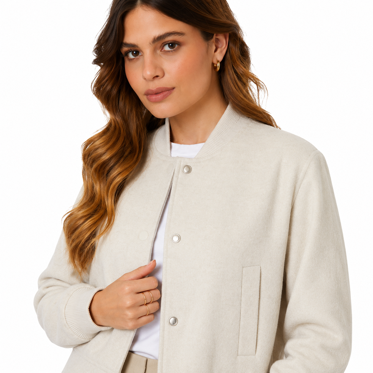 Ecru Brushed Cropped Bomber Jacket for women