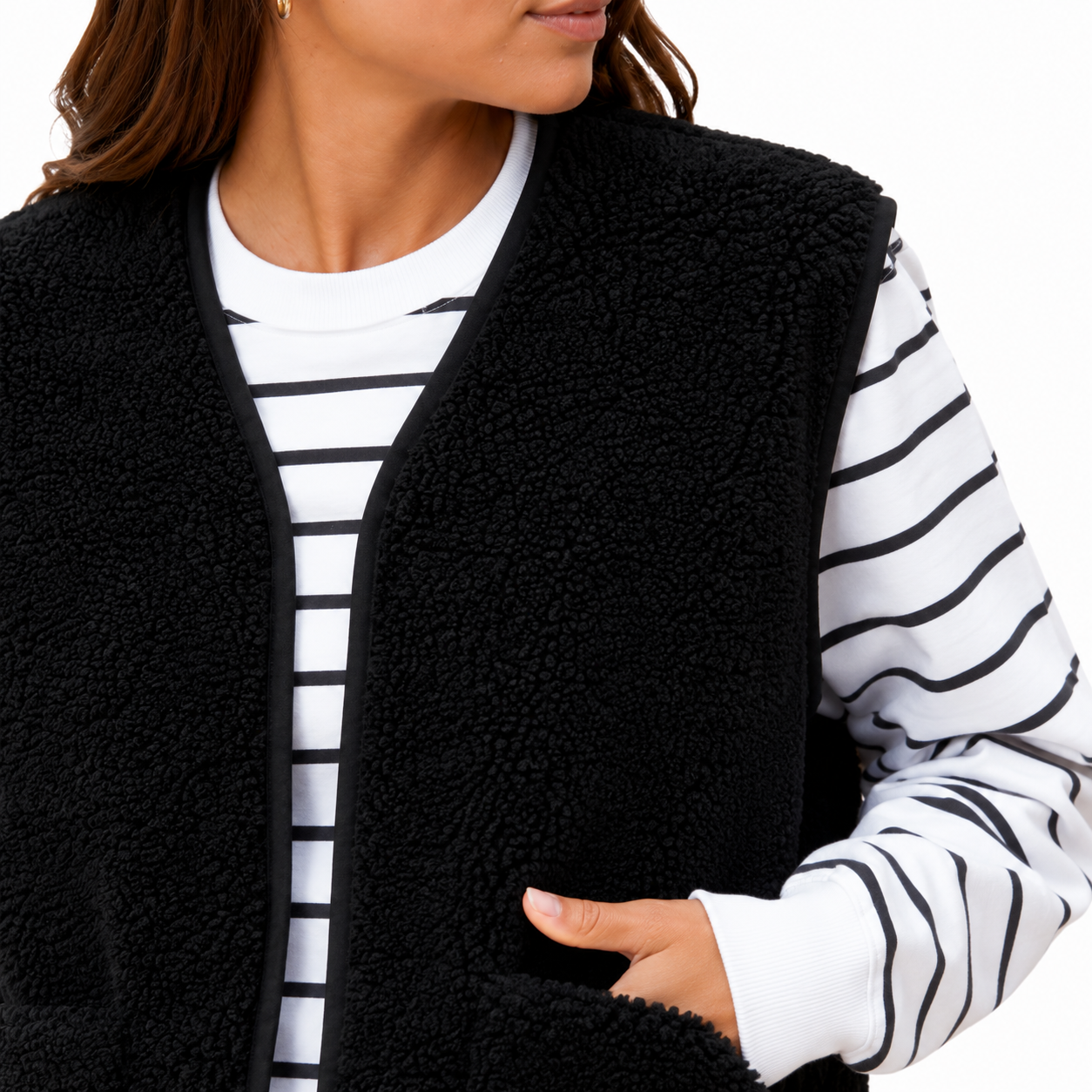 Black Reversible Fleece Borg Gilet for Women 