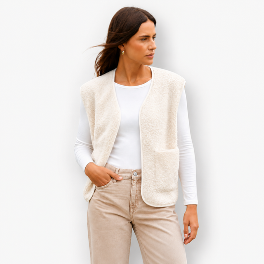 Cream Reversible Fleece Borg Gilet for women