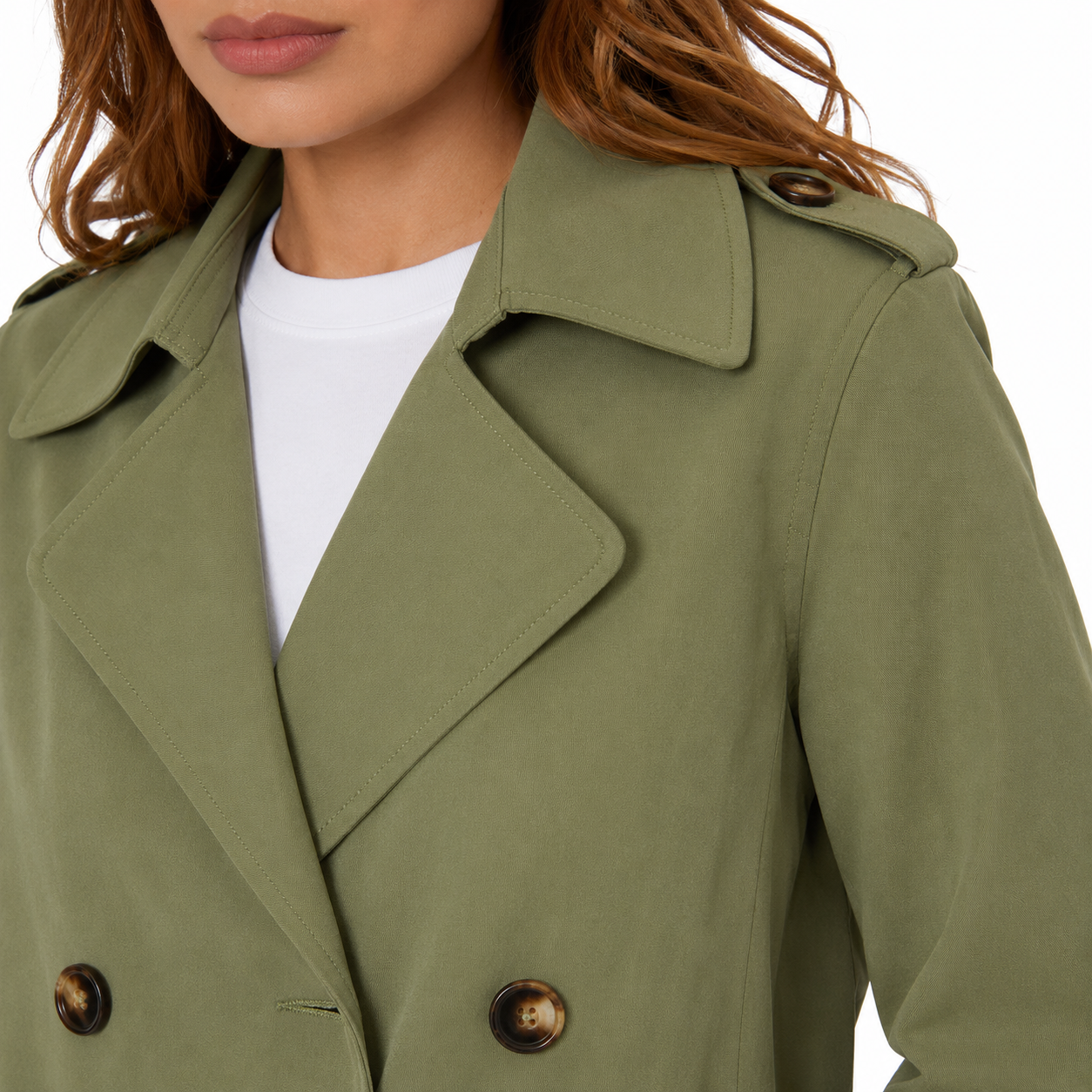 Khaki Double Breasted Cropped Trench Coat for women