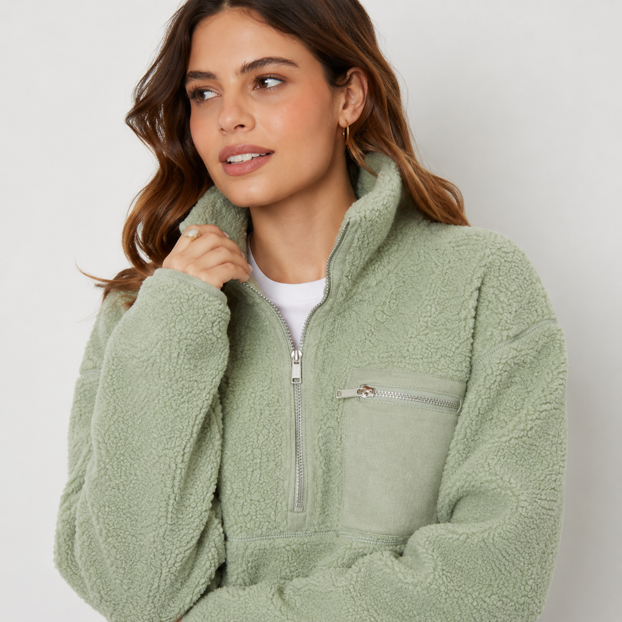 Sage Half Zip Borg Fleece for Women