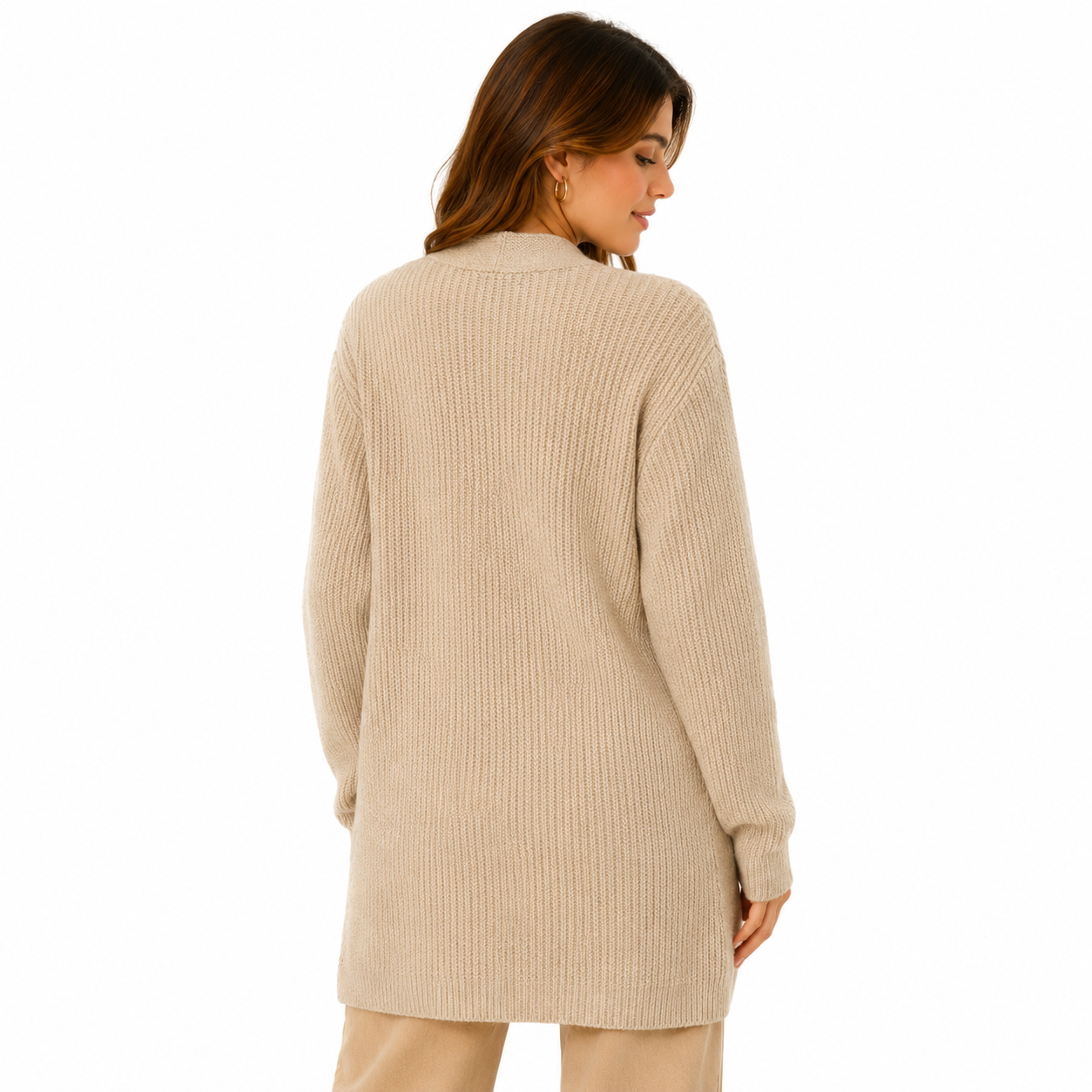 Women Beige Cable Knit Cardigan