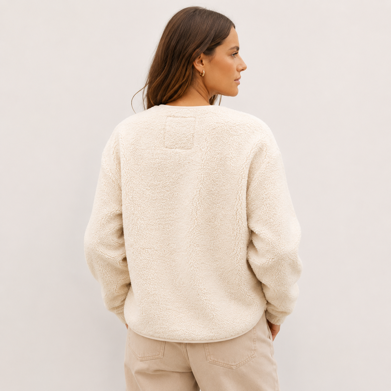 Women Beige Fleece Borg Toggle Jacket