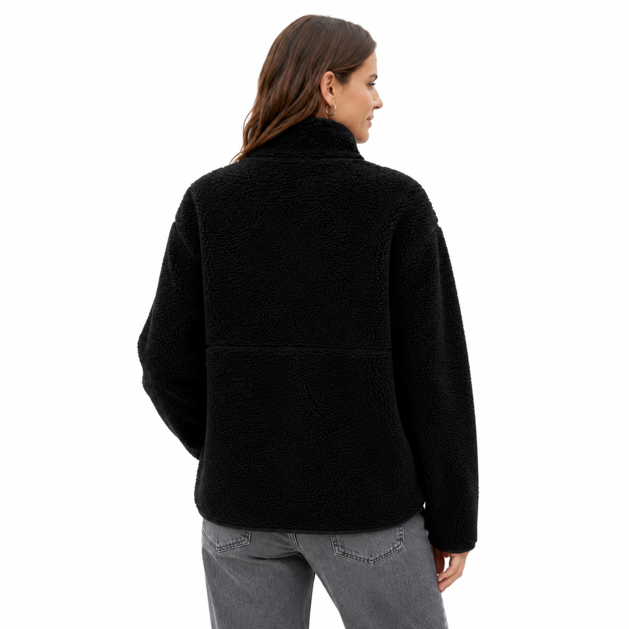 Women Black Half Zip Borg Fleece