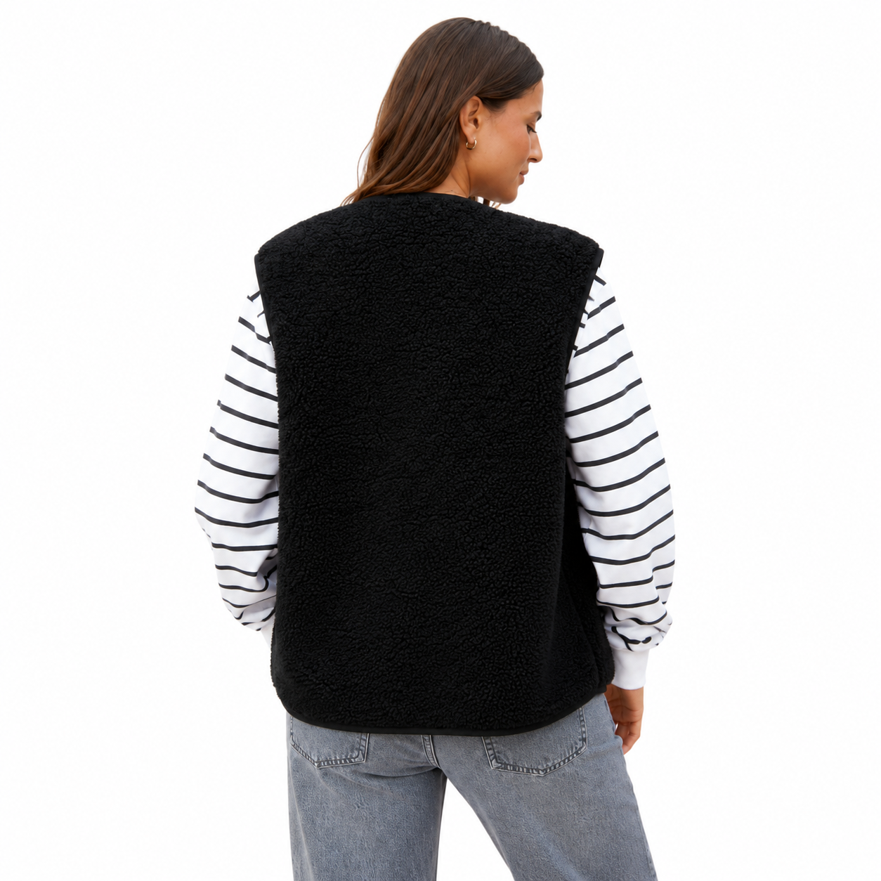 Women Black Reversible Fleece Borg Gilet