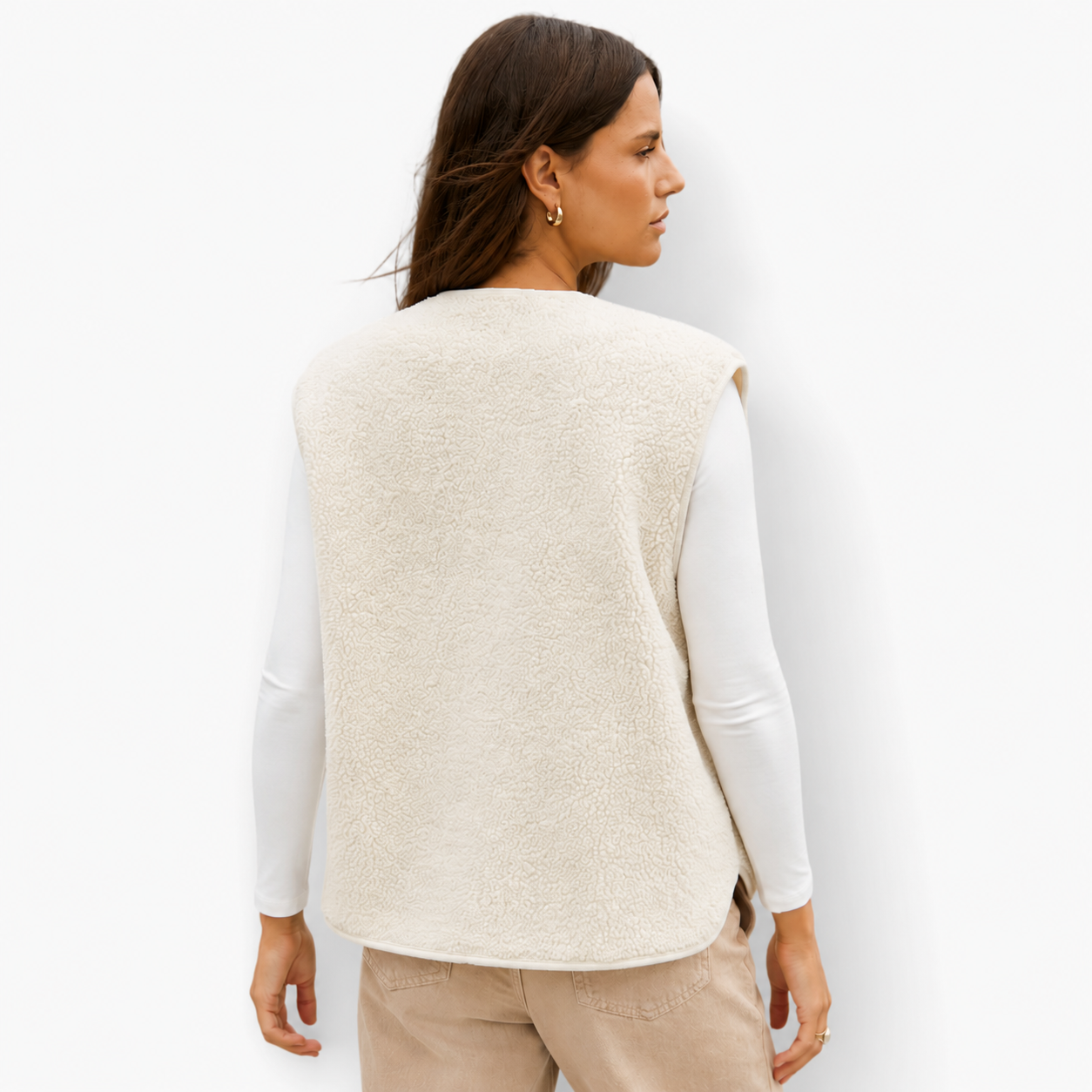 Women Cream Reversible Fleece Borg Gilet