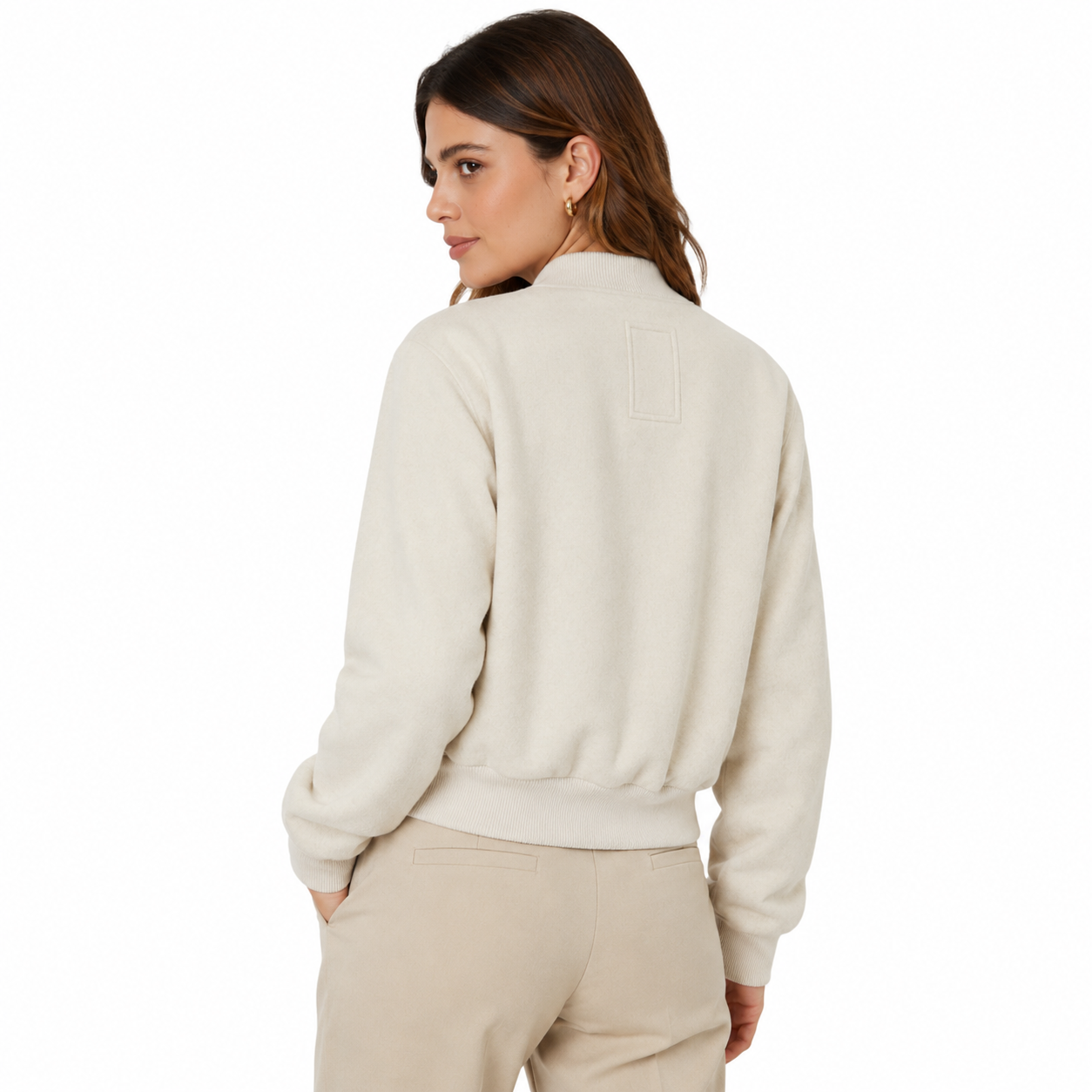 Women Ecru Brushed Cropped Bomber Jacket