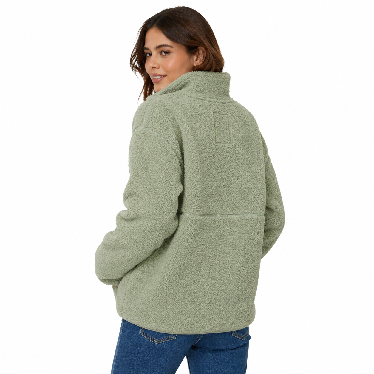 Women Sage Half Zip Borg Fleece