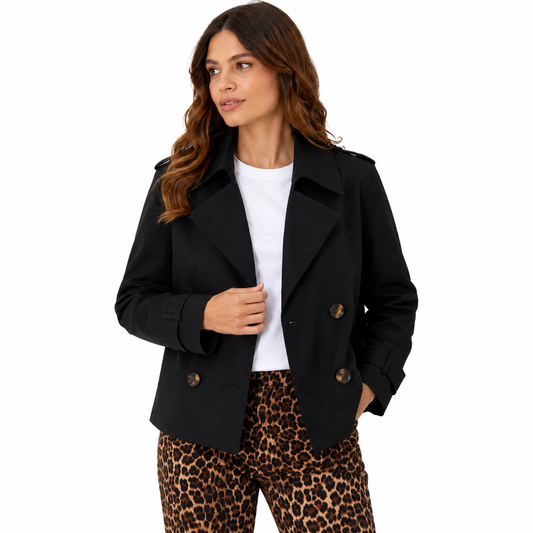 Women's Black Double Breasted Cropped Trench Coat