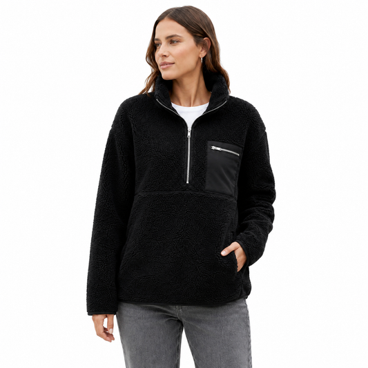 Women's Black Half Zip Borg Fleece