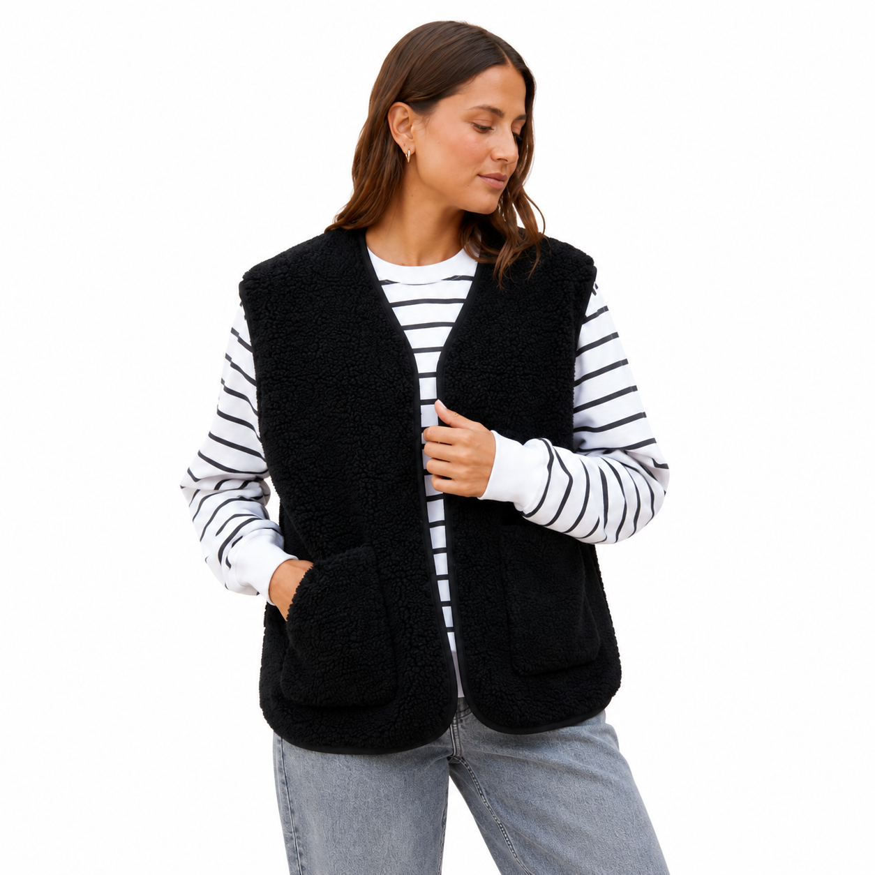 Women's Black Reversible Fleece Borg Gilet