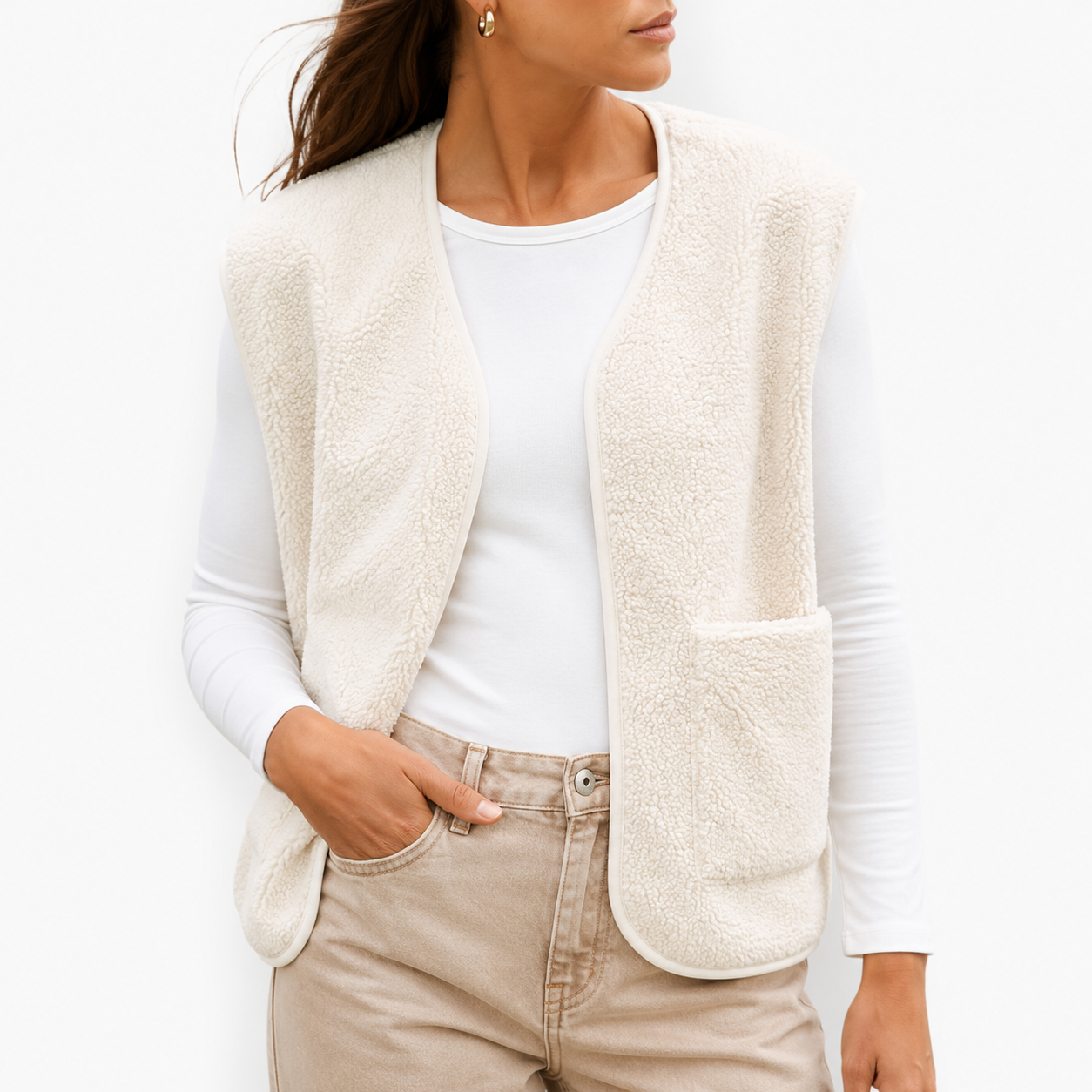 Women's Cream Reversible Fleece Borg Gilet