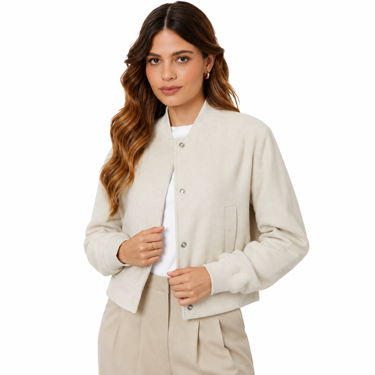 Women's Ecru Brushed Cropped Bomber Jacket