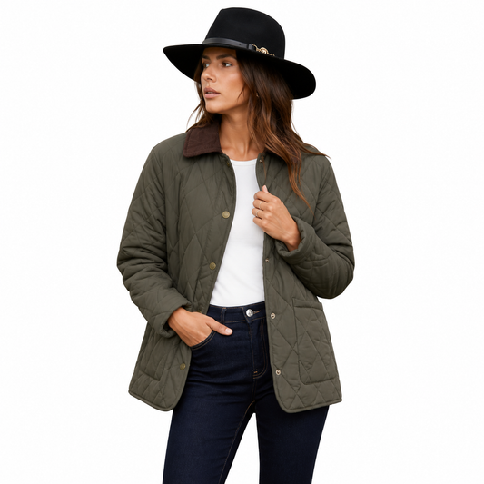 Women's Khaki Cord Collar Diamond Quilted Heritage Jacket