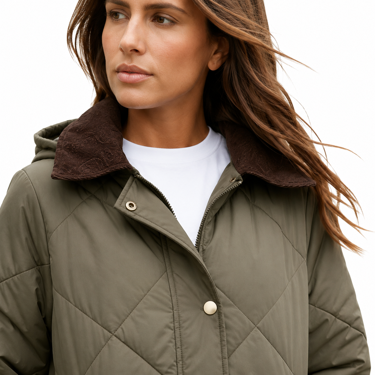 Women's Khaki Diamond Quilted Heritage Longline Burn Jacket