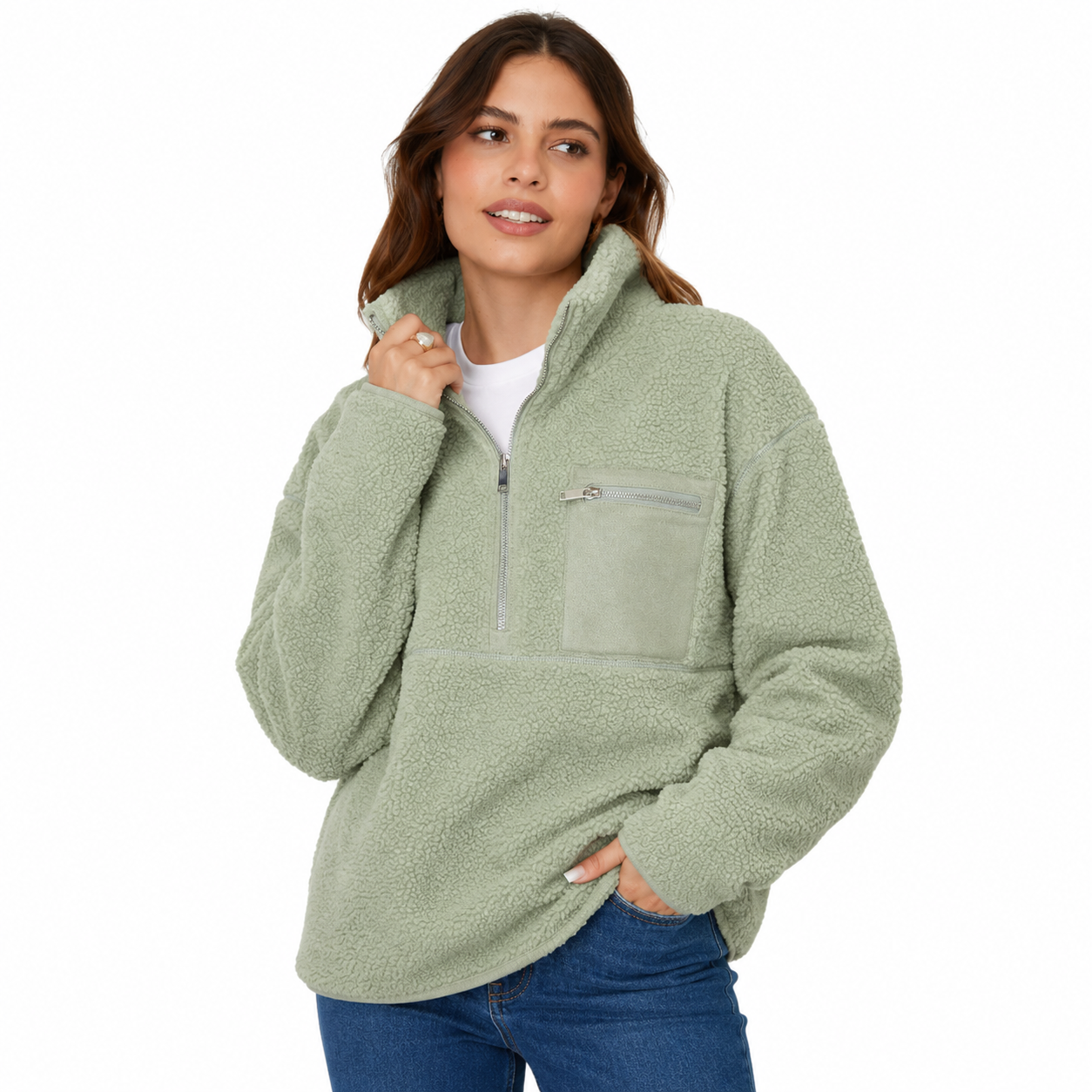 Women's Sage Half Zip Borg Fleece