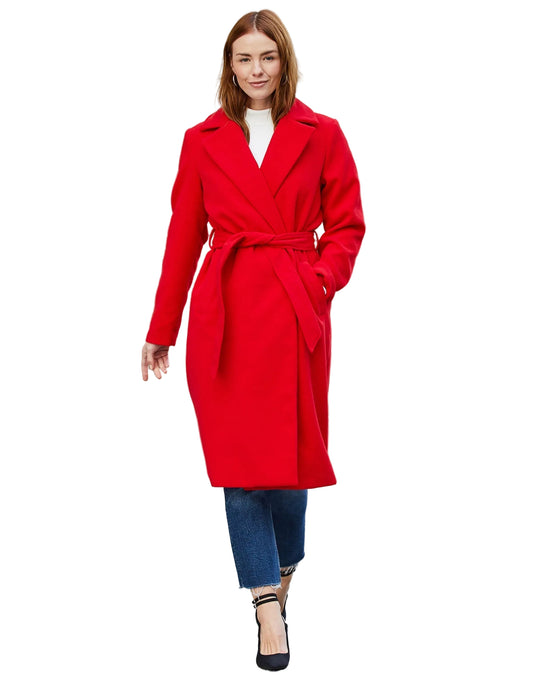 Women's Red Collared Belted Formal Coat